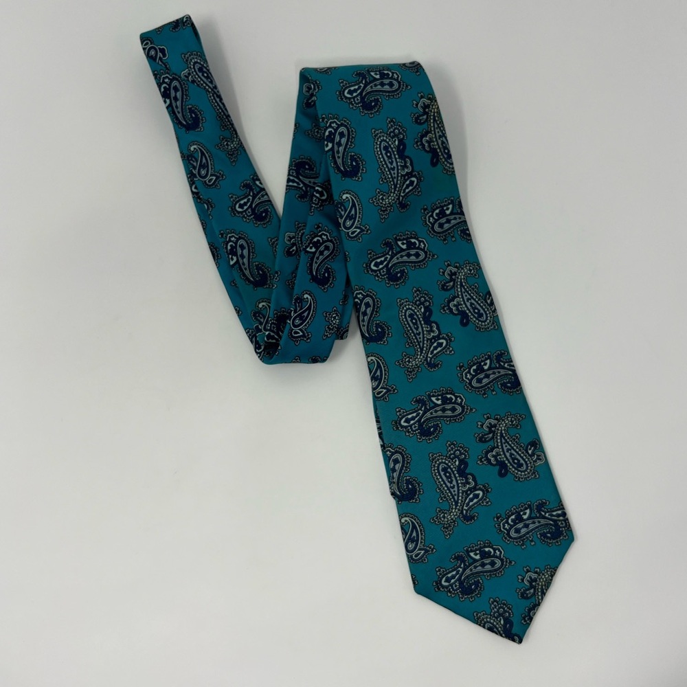 Hardy Amies Silk Neck Tie, turquoise, London, classic, paisley, retro, business‎